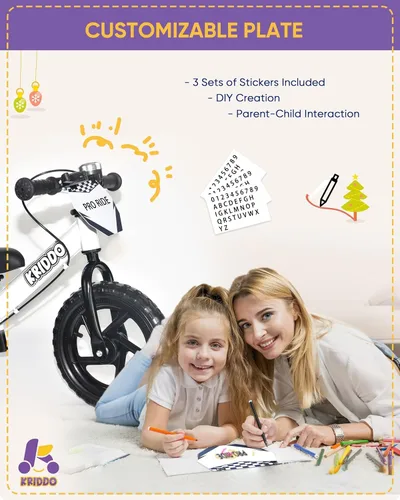 Miniatura 5 de KRIDDO Bicicleta de Equilibrio Pro para Niños Pequeños de 2+ Años con Freno de Mano y Pata de Cabra, Bicicleta de Empuje de 12 Pulgadas, Bicicleta