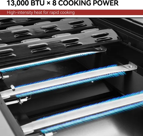 Miniatura 9 de Royal Gourmet Parrilla de gas de 8 quemadores, 104,000 BTU a propano líquido, sistemas duales controlados independientemente, para fiestas al aire