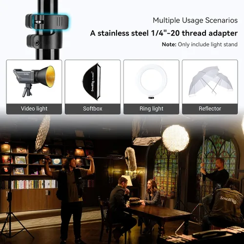 Miniatura 8 de SMALLRIG Soporte de luz para fotografía de 110 pulgadas/9.2 pies/280cm, soporte de trípode de aluminio acolchado con aire con tornillo de 1/4