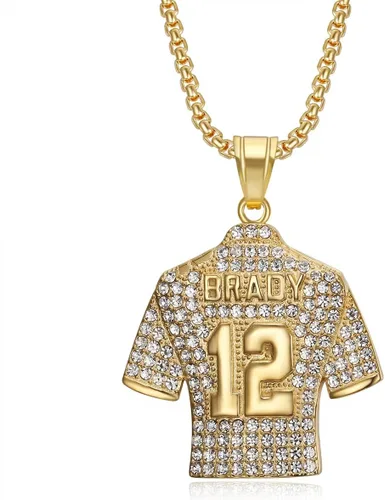 LOK68 Collar con colgante de jersey de fútbol americano helado para hombres y niños, número 7número 10número 12número 23 cuello de jersey, hiphop