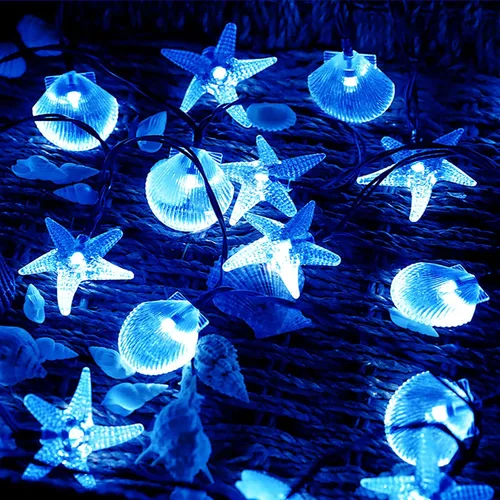 Miniatura 6 de Luces solares de estrella de mar, impermeables, de 15.7 pies, 20 luces LED de noche con estrellas de mar y océano, mar, mundo, luces de noche