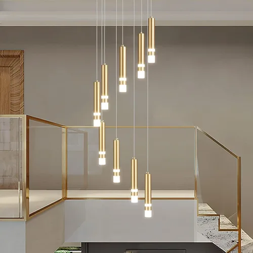 Miniatura 3 de Lámpara de techo colgante moderna de 9 luces regulable LED 54W dorada, gran lámpara de araña para escalera, vestíbulo, sala de estar, dormitorio