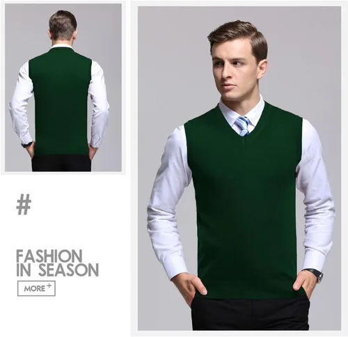 Miniatura 44 de Amussiar Suéter casual para hombre, chaleco con cuello en V, ajustado, sin mangas, suéter de punto