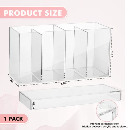 Miniatura 2 de Organizador de maquillaje acrílico de 4 compartimentos con tapa, organizador de carrito de pestañas para Lash Techs, almacenamiento de baño con 4