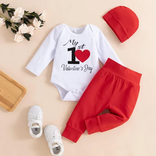 Miniatura 58 de Mameluco de manga larga con estampado de corazón para el día de San Valentín, recién nacido, para bebés, niños y niñas