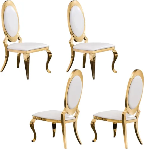 Miniatura 14 de ACEDÉCOR Sillas de comedor blancas y doradas, modernas sillas de piel sintética blanca, magnífica silla ovalada con respaldo de acero inoxidable