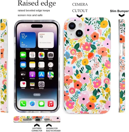 Miniatura 5 de J.west Funda compatible con iPhone 14, suave, a prueba de golpes, bonita funda protectora floral para mujer, diseño de patrón de flores de jardín