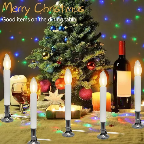 Miniatura 5 de Paquete de 4 velas eléctricas de ventana de Navidad con sensor del atardecer al amanecer, velas de ventana con base chapada en níquel con bombilla