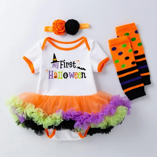 Miniatura 4 de Conjunto de mameluco de manga corta para bebé recién nacido, con estampado de Halloween, camiseta larga