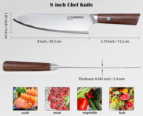 Miniatura 9 de Cuchillo de chef japonés de acero de alto carbono de 8 pulgadas, cuchillo de cocina profesional afilado para cortar carne y verduras con mango