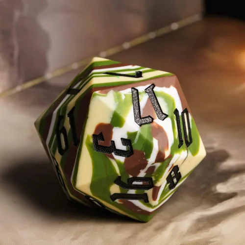 Miniatura 5 de 55mm de silicona D20, dado único de 20 lados gigante D20 grande D20, colores camuflaje, tacto suave y cómodo, rebote perfecto, para juegos de rol