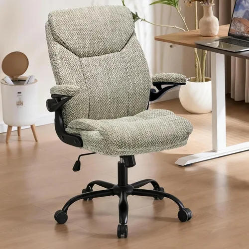 Miniatura 12 de Silla de Oficina Ejecutiva, Silla de Computadora Cómoda de Tela Ergonómica con Reposabrazos Abatibles, Soporte Lumbar, Función de Giro 360° y Gris