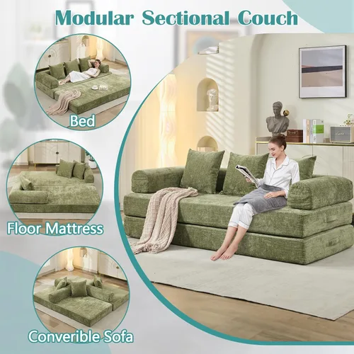 Miniatura 3 de Sofá cama convertible, cómodo colchón plegable, sofá cama modular plegable seccional, sofá plegable con 3 almohadas y reposabrazos, sofás para sala