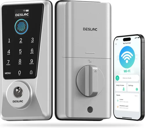 Miniatura 16 de DESLOC Smart Lock D110 Plus, cerradura de puerta delantera inteligente con huella digital WiFi con teclado de pantalla táctil, control remoto