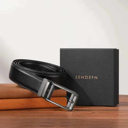 Miniatura 6 de SENDEFN Cinturón casual de cuero para hombre de 1 38 pulgadas con hebilla ajustable automática con caja de regalo