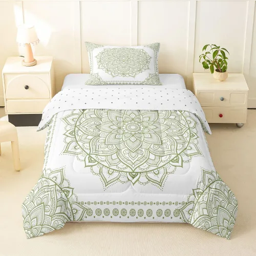 Miniatura 44 de Erosebridal Chic - Juego de edredón de flores tamaño Queen, juego de ropa de cama estética con mandala, juego de edredón gris turquesa, juego