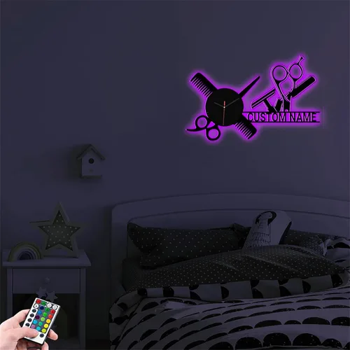 Miniatura 7 de Reloj de pared personalizado con nombre de barbería, herramienta de peluquería, reloj de madera para dormitorio, sala de estar, cocina, reloj