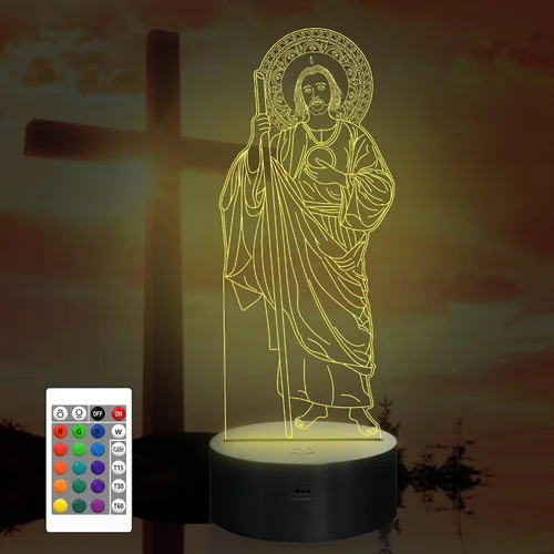 Miniatura 17 de Attivolife Luz Nocturna de Ilusión 3D de Jesús, Lámpara LED Óptica del Sagrado Corazón de Jesús con 16 Cambios de Color, Control Remoto + Jesús2