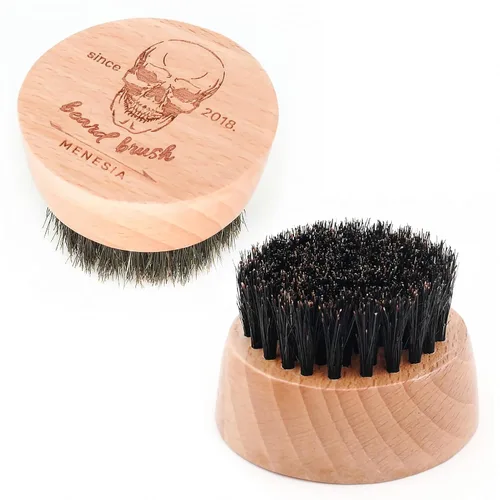 Miniatura 8 de Cepillo de barba pequeño y redondo, cepillo de bolsillo para hombre, cerdas de jabalí de madera, cepillo para bigote para hombre (calavera)