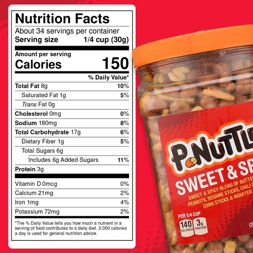 Miniatura 2 de P-Nuttles Sweet & Spicy Snack Mix, tarro de 36 onzas (paquete de 1) – Mezcla de barra ideal – Cacahuetes cubiertos de caramelo de mantequilla