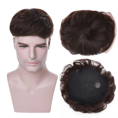 Miniatura 7 de MY-LADY Toupee - Piezas de cabello para hombre, 6.3 x 7.5 pulgadas, sistema de reemplazo de cabello humano real, con clip, color marrón oscuro