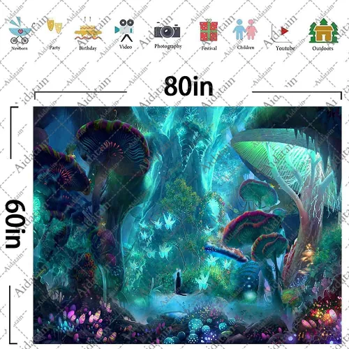 Miniatura 7 de Aidatain Tapiz de planta de hongos del bosque encantado, cuento de hadas, árbol grande, paisaje de selva, para colgar en la pared, de franela grande