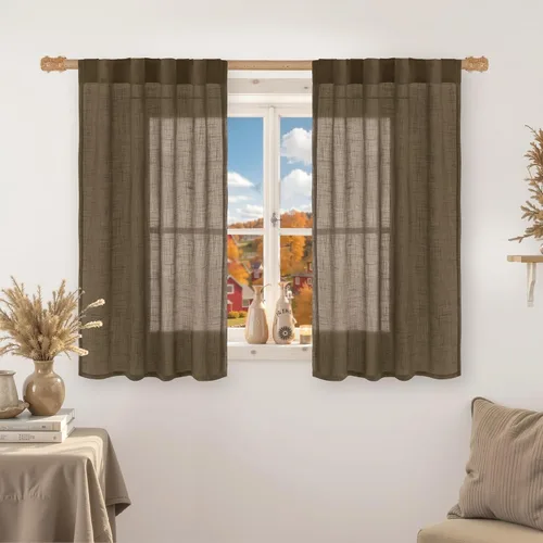 Miniatura 72 de LAMIT Cortinas de lino beige de 30 pulgadas de largo para ventanas pequeñas, cortinas semitransparentes filtrantes de luz, pestaña trasera