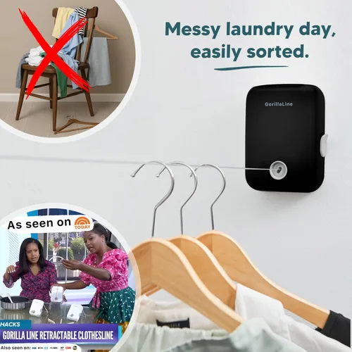Miniatura 3 de GorillaLine - Tendedero retráctil para interiores y exteriores - Línea de lavandería de secado de ropa resistente - Tendedero montado en la pared
