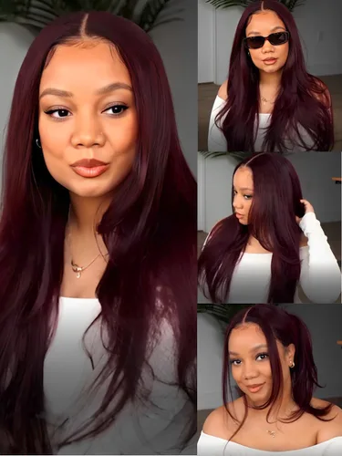 Miniatura 27 de KLAIYI Peluca de cabello humano con encaje frontal precortada 7x5, corte Bob en capas, corte romo, cordón sin pegamento, peluca predepilada