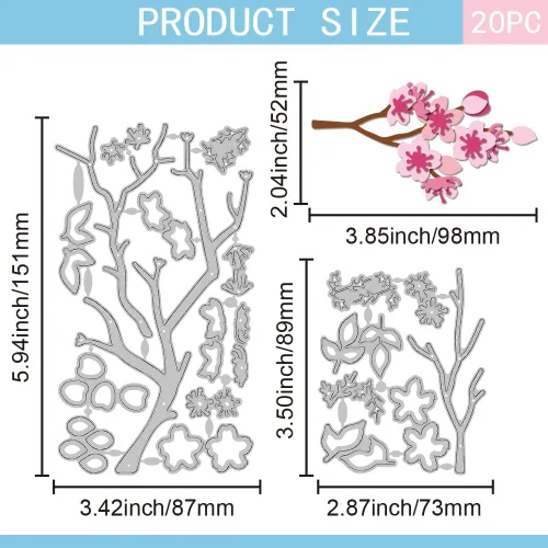 Miniatura 2 de GLOBLELAND Troqueles de corte de flor de cerezo para hacer tarjetas, flores, corte de rama, para bricolaje, álbumes de recortes, diario, papel