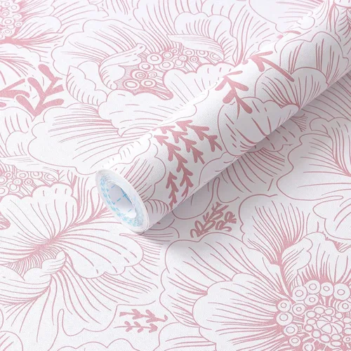 Miniatura 8 de GloryTik Papel Tapiz Floral Despegable y Adhesivo Papel de Contacto Moderno Blanco y Dorado Removible Autoadhesivo para Baño Dormitorio Gabinetes