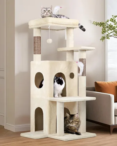 Globlazer Torre de árbol para gatos de interior, casa de árbol para gatos adultos de 50 pulgadas para gatos adultos grandes con escalones, poste