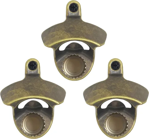 Miniatura 19 de Abrebotellas magnético de bronce antiguo para montaje en pared, abridor de tapas de cerveza con tornillos de acero inoxidable retro con imanes