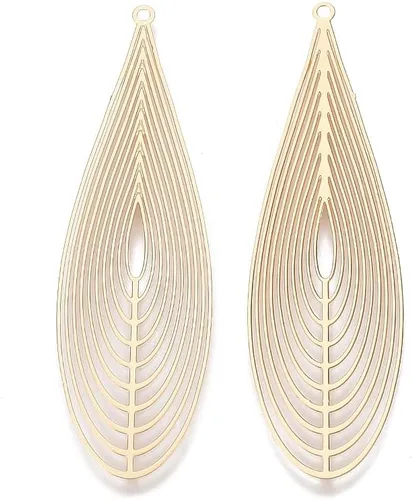 Miniatura 10 de Beadthoven - Colgantes de filigrana dorada clara, adornos de metal grabados, dijes de conector hueco para aretes, collares, accesorios para hacer