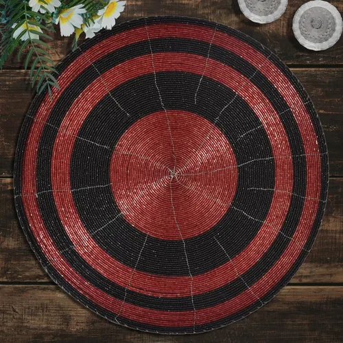 Decozen Juego de 4 Manteles Individuales Redondos con Cuentas, de 14 Pulgadas, Rojos, Hechos a Mano con Cuentas de Vidrio, para Decoración de Mesa
