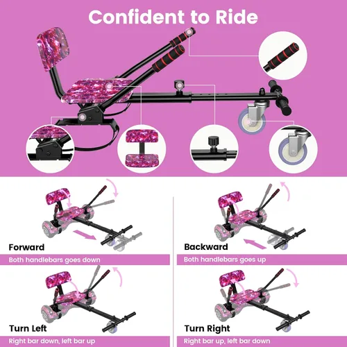Miniatura 7 de SISIGAD - Accesorio de asiento para patinete, patinete autoequilibrante de 6.5 pulgadas, go kart con Bluetooth y luces LED, para niños, niñas, 6.5
