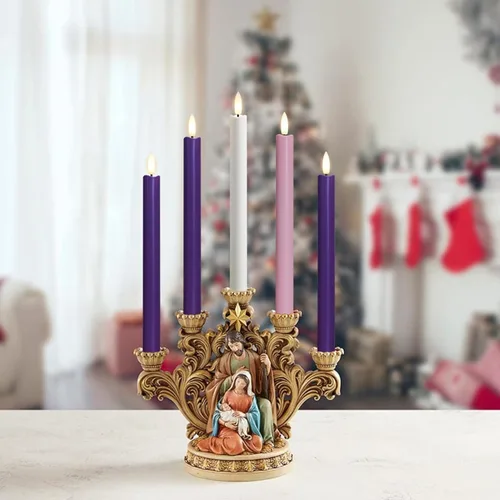 Miniatura 4 de Stmarry - Velas de Adviento sin llama, juego de 5 - Llama parpadeante LED, velas cónicas de 10 pulgadas, control remoto - 3 moradas, 1 rosa, 1
