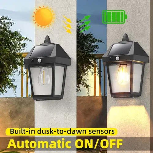Miniatura 6 de DERAYSION Luces solares para porche al aire libre, faroles solares de pared de 9 pulgadas con sensor de movimiento, 3 modos de brillo ajustable
