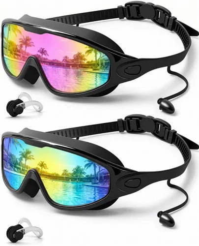 Miniatura 11 de Swim Goggles 2 Pack, Wide View Anti Fog&UV Swimming Goggles for Audlt, No Leaking Swim Glasses for Men Women Kids Aqua & Plata Brillante
