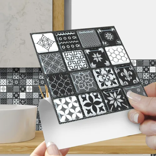 Miniatura 10 de Alwayspon 25 unidades de transferencias de azulejos de mosaico de despegar y pegar para pared para decoración del hogar, 4 x 4 pulgadas, calcomanías