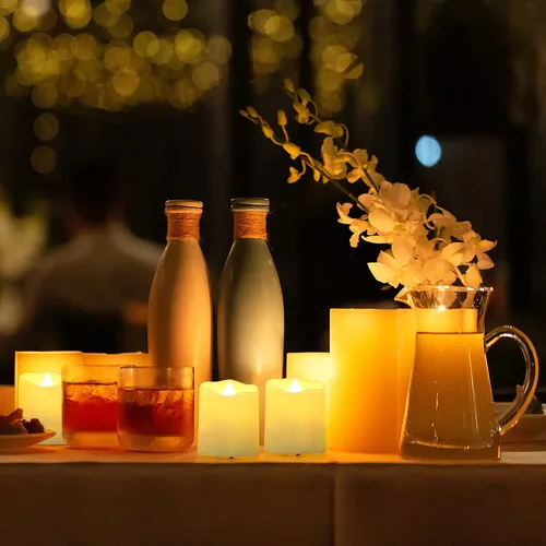 Miniatura 8 de FPOO Velas de té recargables sin llama con temporizador y control remoto, 12 velas votivas LED parpadeantes con 2 cables de carga USB, vela falsa