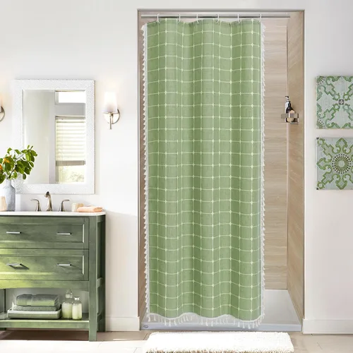 Miniatura 33 de MitoVilla Juego de cortinas de ducha estilo bohemio, modernas cortinas de ducha bohemias para decoración de baño, cortina de ducha de tela de lino