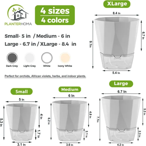 Miniatura 4 de Paquete de 6 macetas de riego automático de 5 pulgadas, macetas de riego automático para plantas de interior y exterior, macetas de riego automático