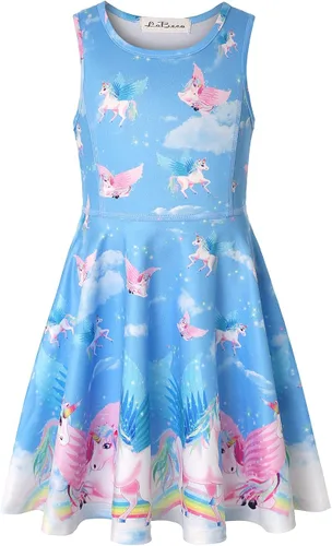 Miniatura 2 de LaBeca - Vestido sin mangas o de manga larga para niñas, vestidos casuales con diseño de unicornio o sirena para niñas pequeñas o grandes