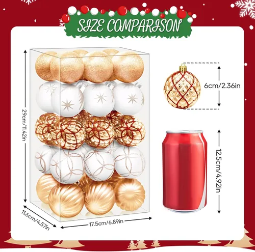 Miniatura 3 de DeckTheHalls Adornos de bolas de Navidad, 30 piezas de 2.5 pulgadas irrompibles, bolas de decoración navideña para colgar en el árbol de Navidad