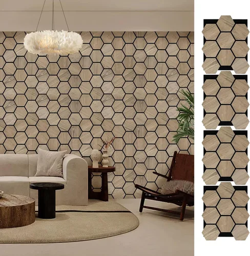 Paneles de pared para pared interior – 4 paneles de pared hexagonales – Paneles acústicos hexagonales – Paneles de chapa de madera de nogal natural