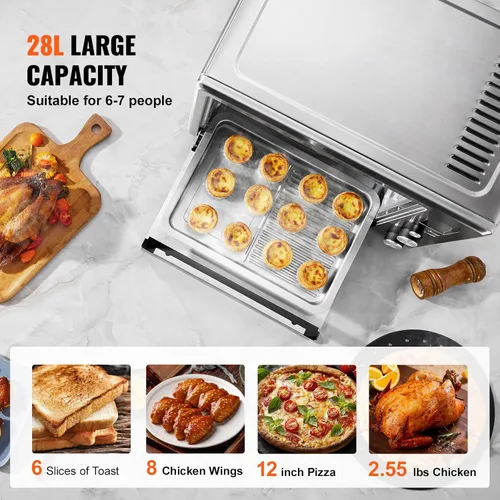 Miniatura 5 de VEVOR Horno tostador con freidora de aire, 28L/29.6 cuartos de galón, gran capacidad, horno de convección funcional 13 en 1, horno tostador de 2