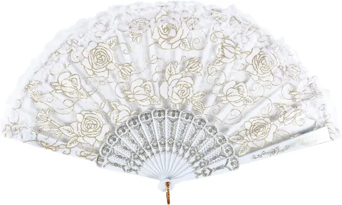 Miniatura 14 de TrendBox - Abanico chino de mano en encaje de rosas, diseño elegante vintage retro, plegable, para damas, para bailes de bola, 1 juego (10 colores)