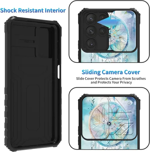 Miniatura 644 de Funda para Samsung Galaxy S22 Ultra 5G, Galaxy S22 Ultra con cubierta de cámara deslizante, funda resistente de doble capa con función atril Black