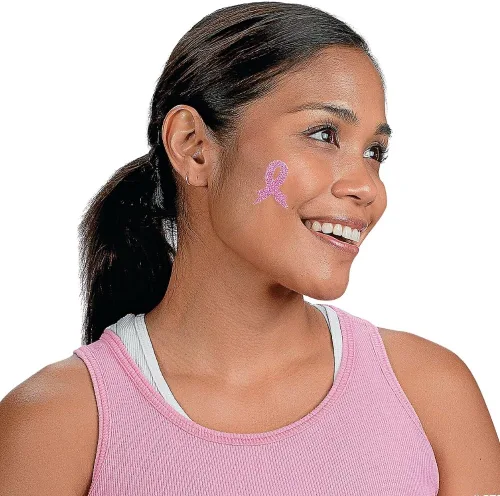 Miniatura 3 de Adhesivos para tatuajes corporales de concienciación sobre el cáncer de mama, cinta rosa con purpurina, 12 piezas